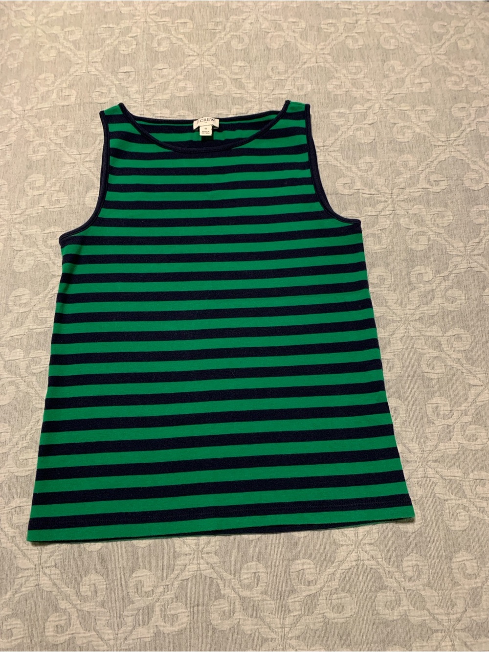 J. Crew Green & Navy Striped Sleeveless Tank (Size S)